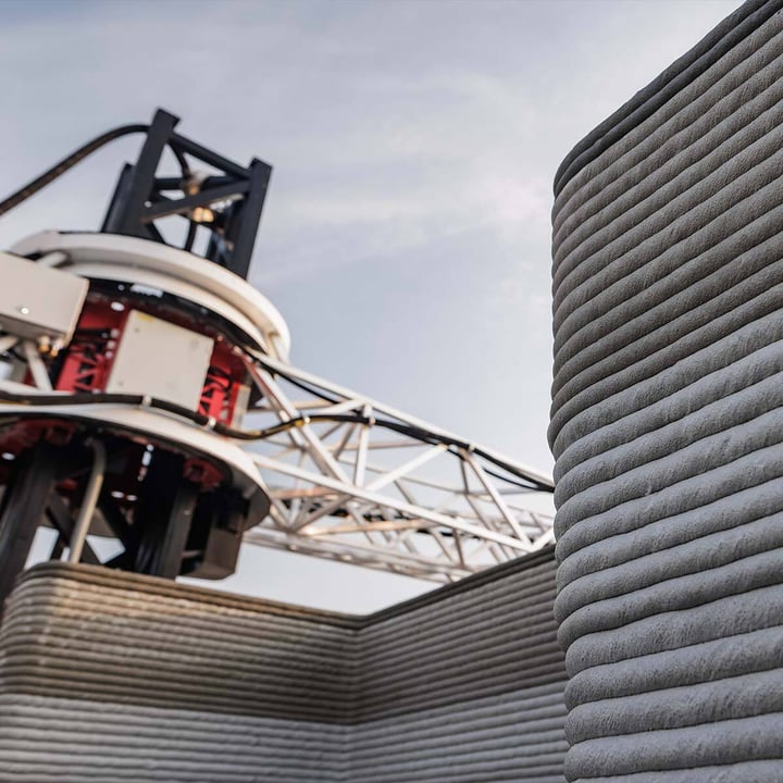 Construction site using smart IoT technology for monitoring equipment, workers, and environmental conditions.