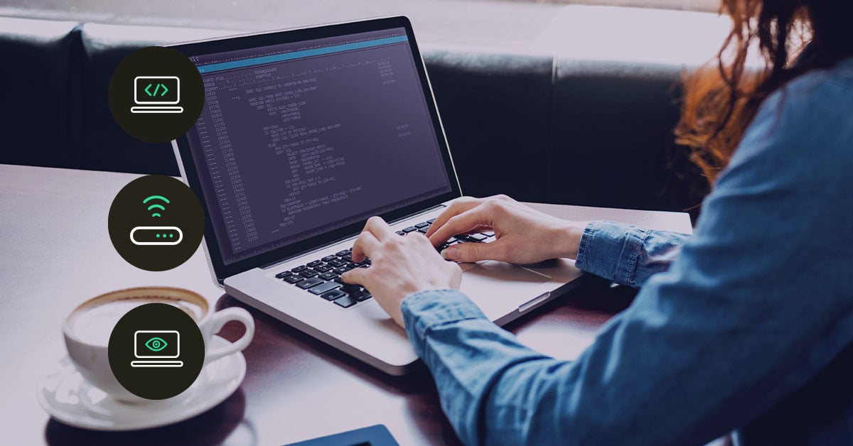 Woman using laptop to configure IoT device connectivity with AT commands