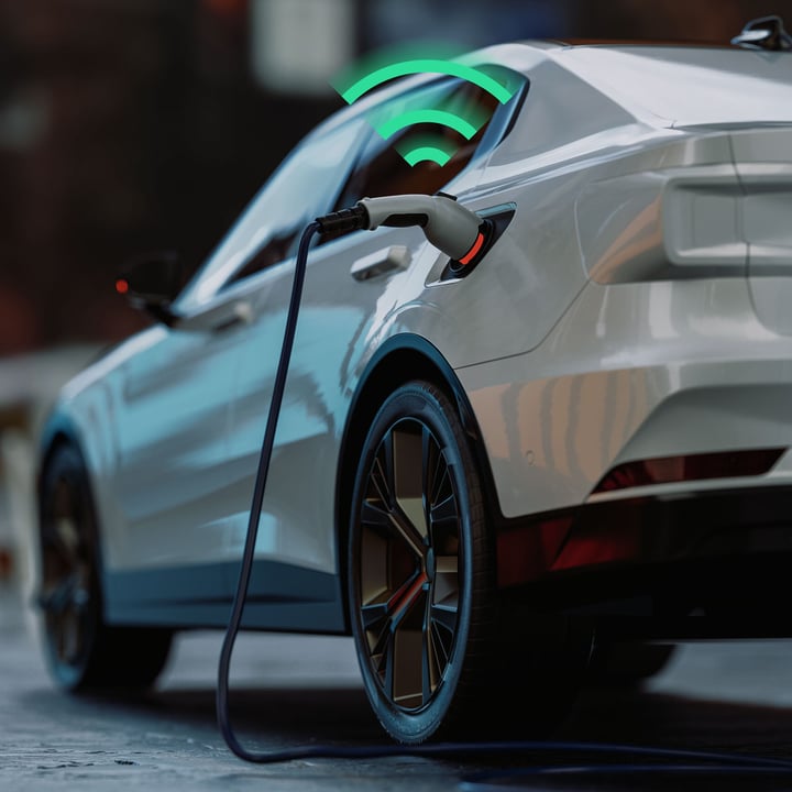 Smart EV charging station enabled by Com4 IoT connectivity, delivering real-time monitoring, remote management, and optimized network performance.