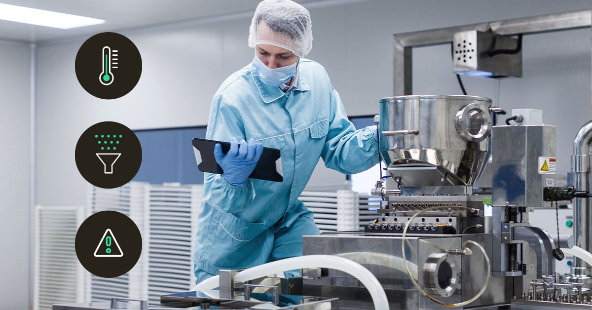 Factory production line using Industry 4.0 technologies with connected IoT sensors and automated machinery.