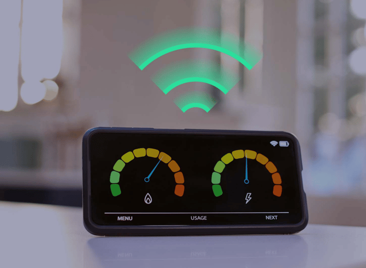 Smart electricity meter showing real-time energy usage via IoT connectivity