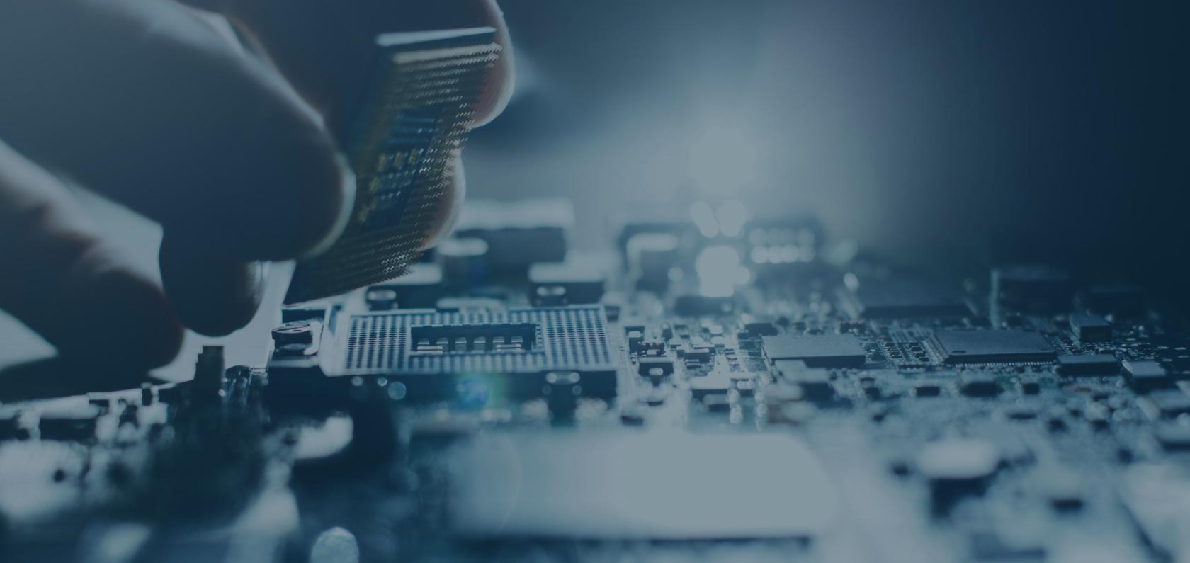 Close-up of a circuit board representing IoT hardware and connectivity modules