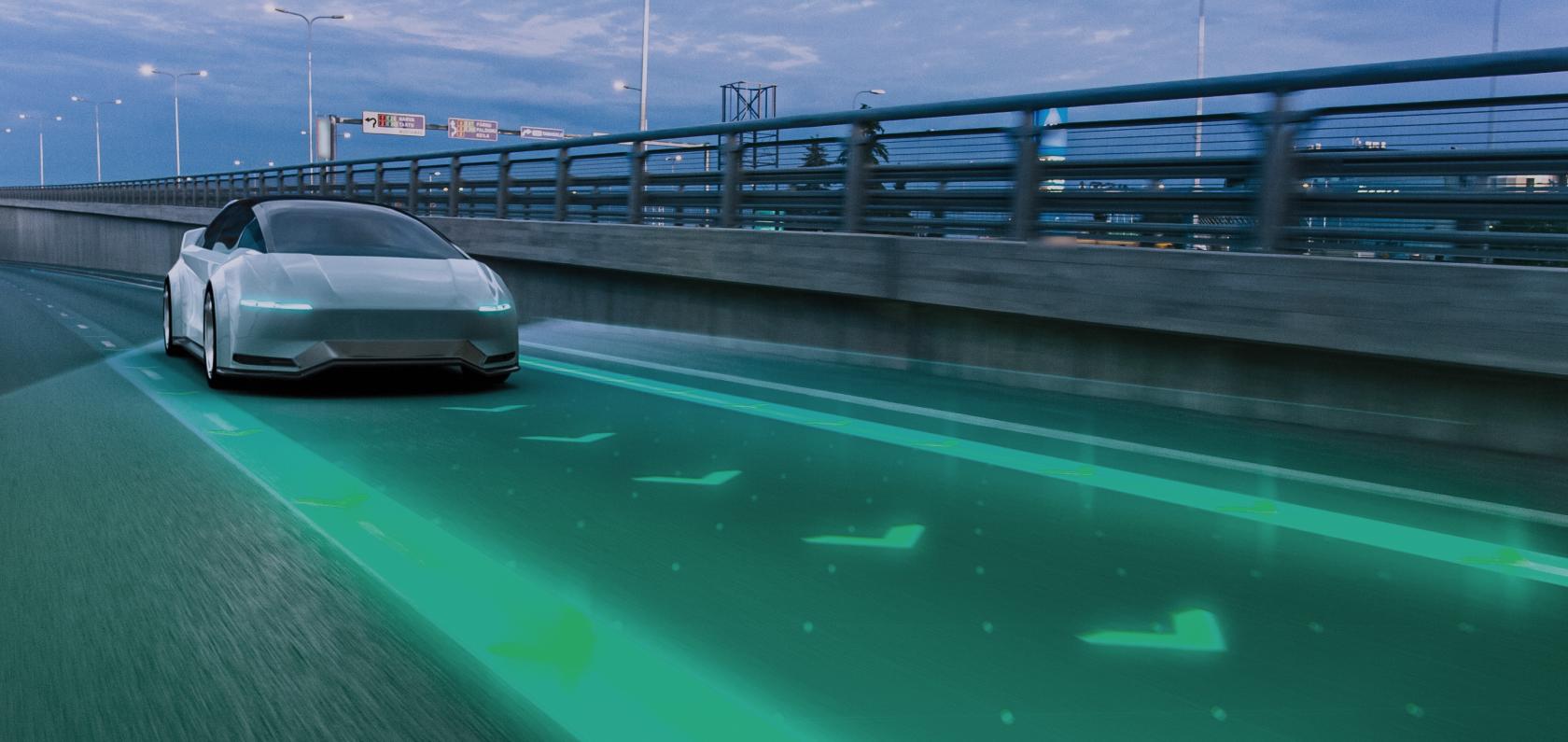 Futuristic connected car representing IoT add-on products and accessories