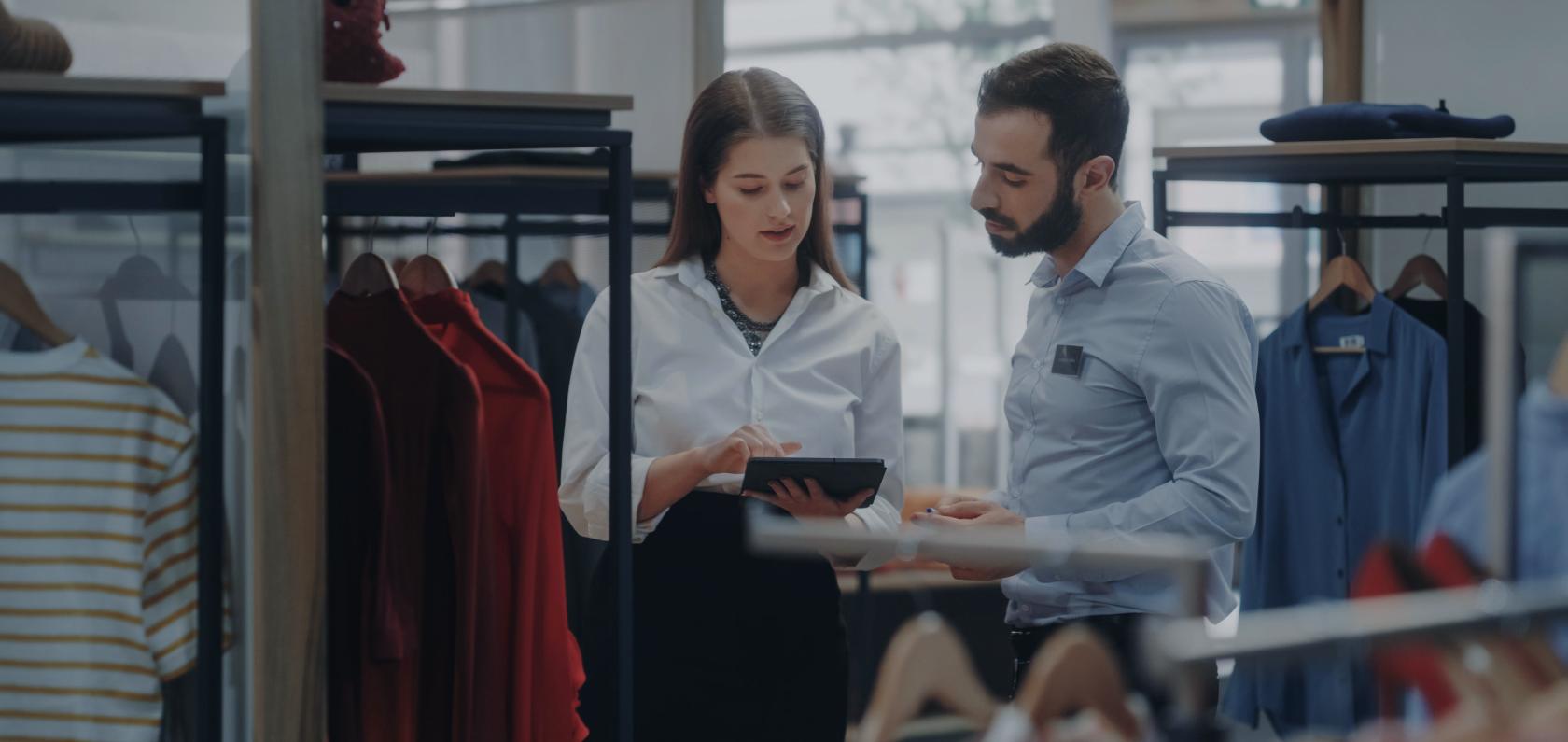 Retail store interior representing connected point-of-sale and inventory systems
