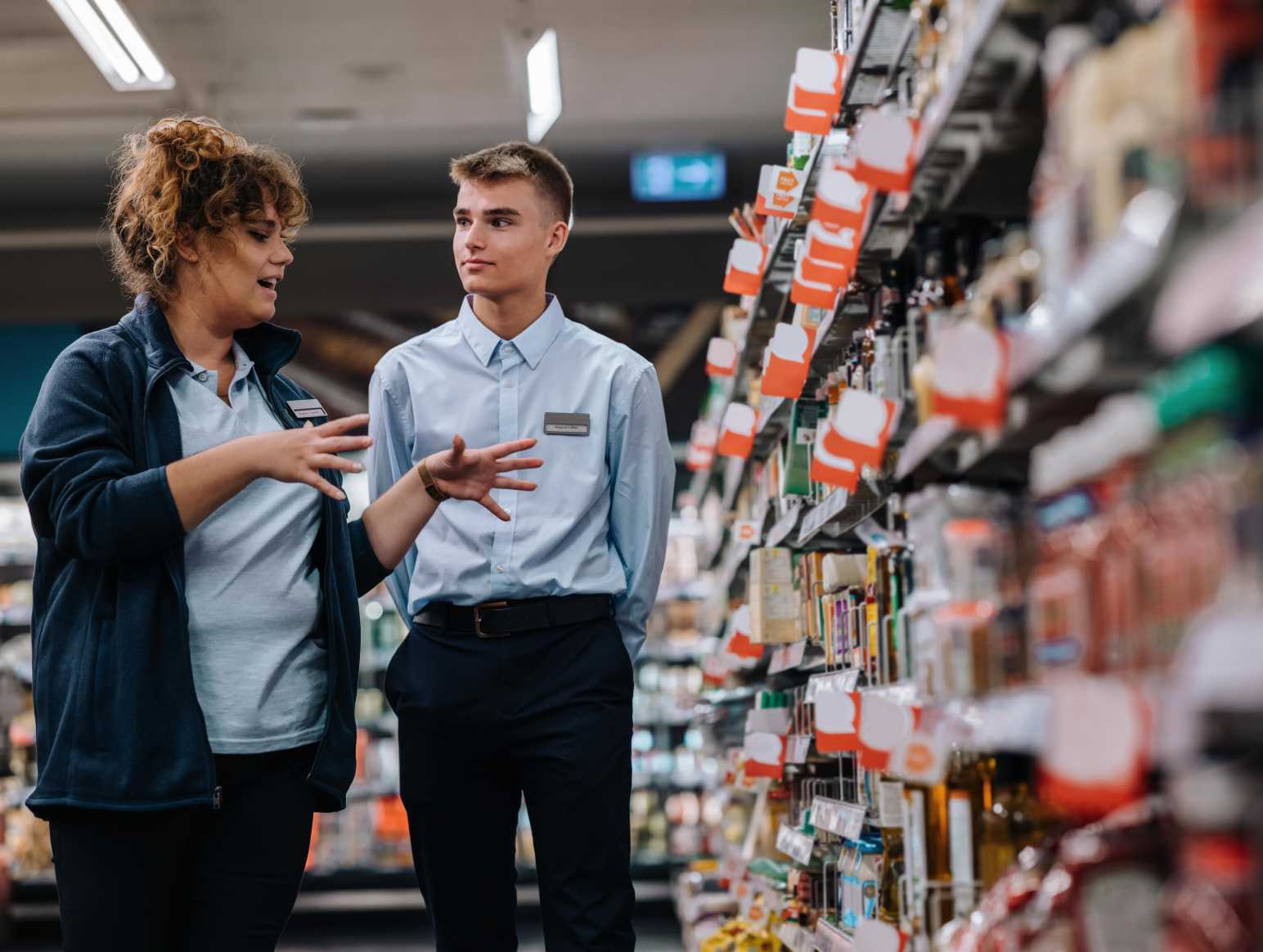 talking in a grocery store