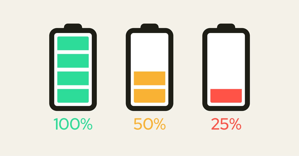 Battery icons displaying full, medium, low, and empty charge levels