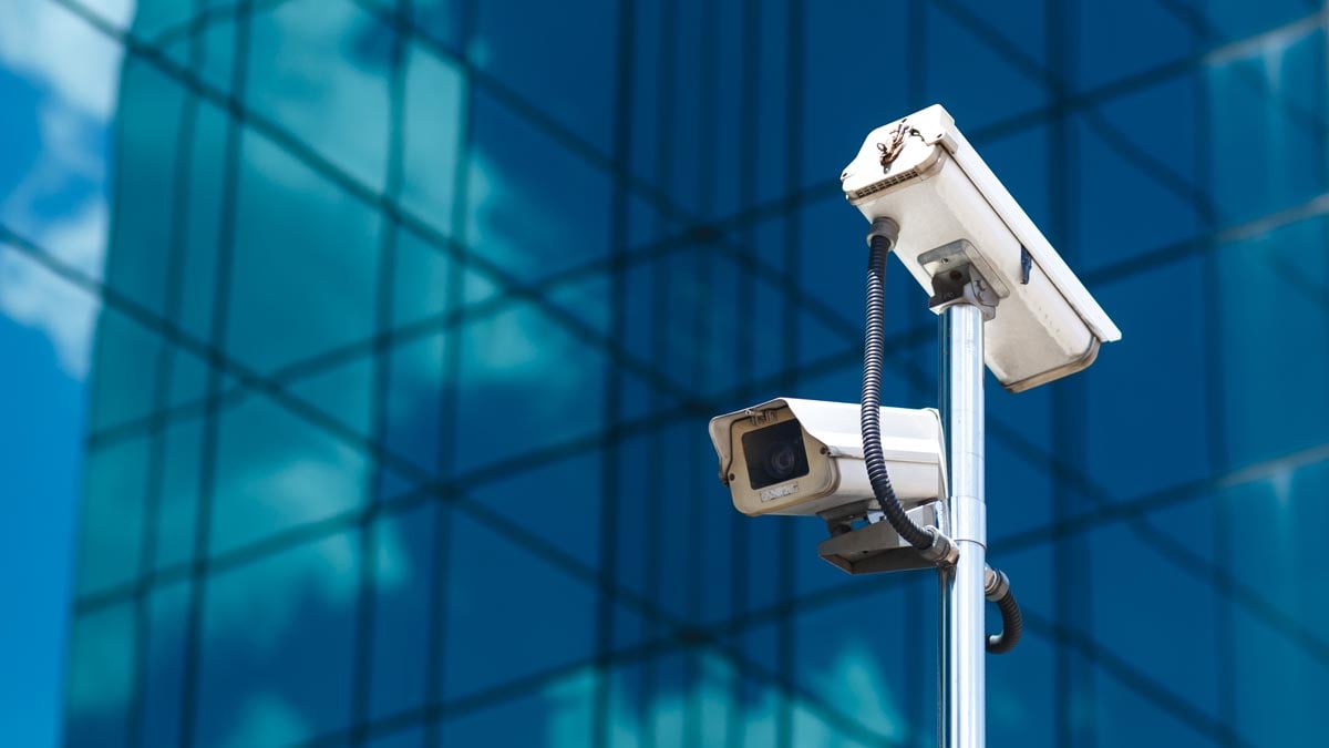 CCTV security camera mounted outdoors, used for video surveillance