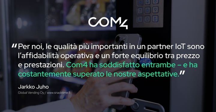 Connettività IoT per distributori automatici che garantisce monitoraggio remoto, pagamenti digitali e gestione efficiente delle operazioni.