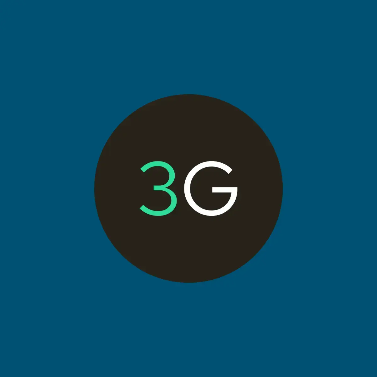 A dark circular icon on a teal blue background, displaying 